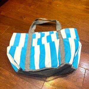 Blue and White Striped Mesh Beach Summer Sand Tote